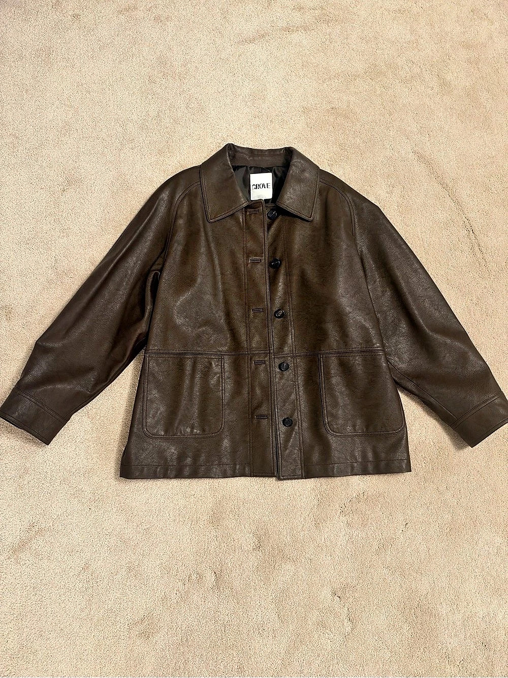 GROVE Harriet Jacket Brown Faux Leather Jacket Size F Like New
